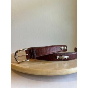 L.L. Bean Brown Full Grain Genuine Leather Trout Fish Belt USA Made Size XL